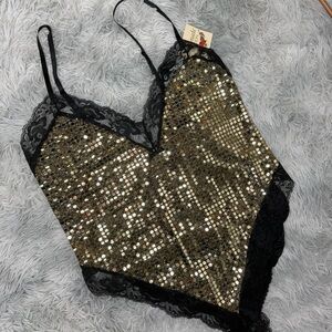 Vintage 1997 Intimate Moods Gold Disc Mesh Lace Bodysuit 2X Deadstock